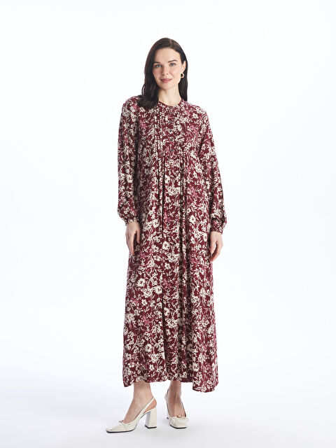 LCW Grace Crew Neck Floral Long Sleeve Women's Dress - S4G791Z8-LTQ