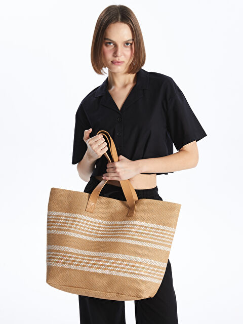 LCW ACCESSORIES Çizgili Hasır Kadın Kol Çantası - S4G920Z8-CR8