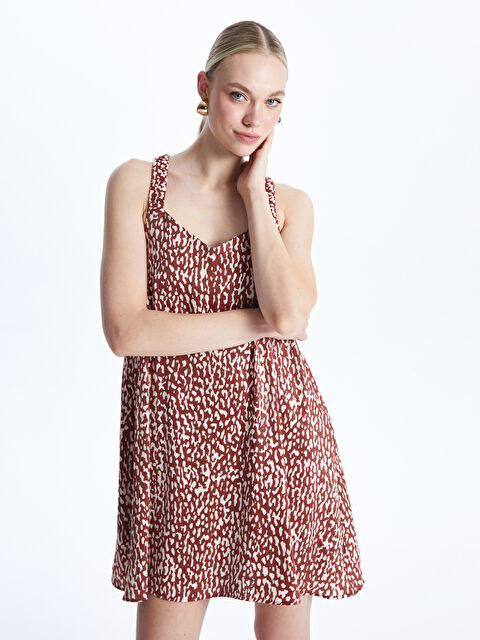 LCW ECO Kalp Yaka Desenli Askılı Kadın Elbise