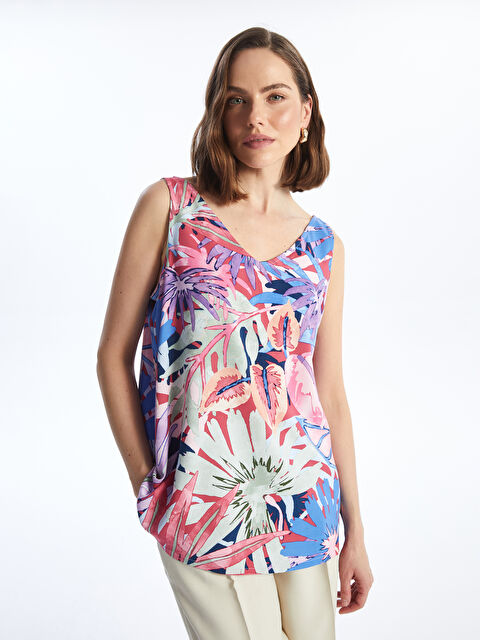 LCWAIKIKI Classic V-Neck Patterned Women's Blouse - S4GA97Z8-F9C