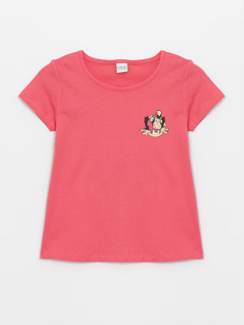 LCW ECO Bisiklet Yaka Nostaljik Maymun Baskılı Kısa Kollu Kız Çocuk Tişört - S4GD04Z4-E6M
