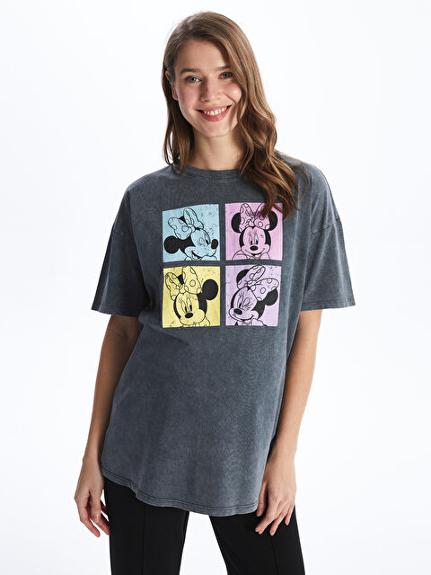 LCWAIKIKI Maternity Bisiklet Yaka Minnie Mouse Baskılı Kısa Kollu Oversize Hamile Tişört - S4GD56Z8-SFS