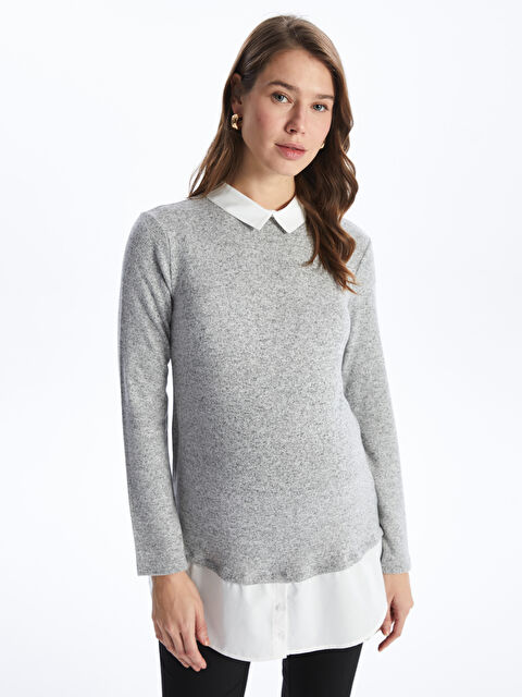 LCWAIKIKI Maternity Gömlek Yaka Düz Uzun Kollu Hamile Tunik - S4GD78Z8-LAL