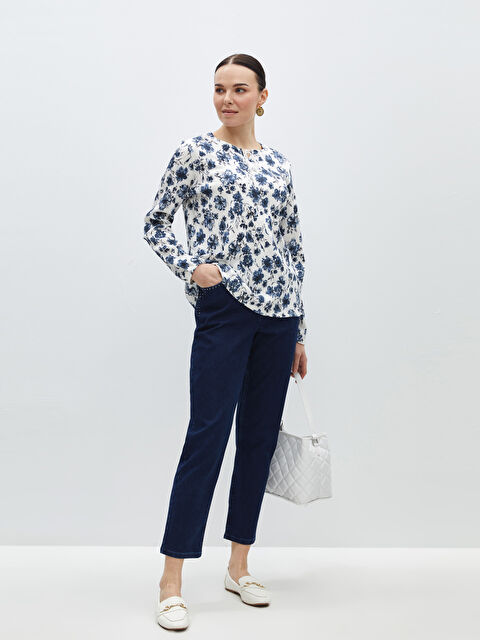 LCW Grace Beli Lastikli Straight Fit Taşlı Kadın Jean Pantolon - S4GD84Z8-890