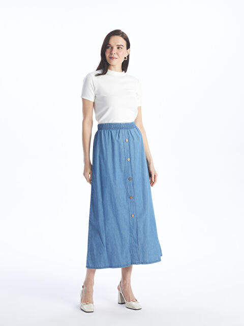 LCW Grace Kadın Beli Lastikli Düz Jean Etek - S4GD89Z8-563