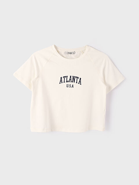 XSIDE Bisiklet Yaka Baskılı Kısa Kollu Kadın Crop - S4GF29Z8-R9J