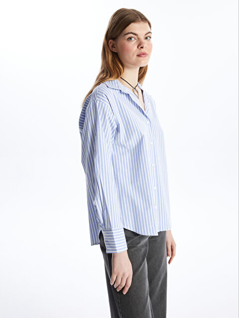LCW Vision Çizgili Oversize Poplin Kadın Gömlek - S4GG06Z8-LEN