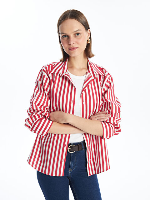 LCW Vision Çizgili Oversize Poplin Kadın Gömlek - S4GG06Z8-LJE