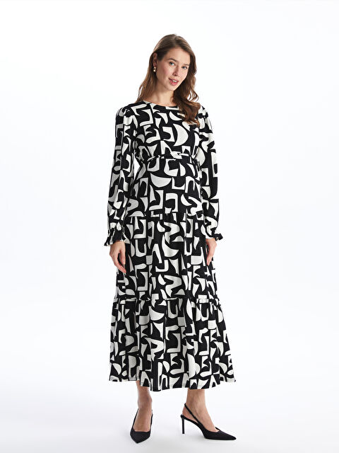 LCWAIKIKI Maternity Bisiklet Yaka Desenli Uzun Kollu Hamile Elbise - S4GH38Z8-LQJ