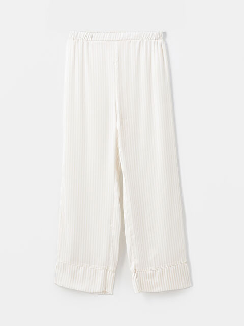 LCW DREAM Beli Lastikli Çizgili Saten Kadın Pijama Altı