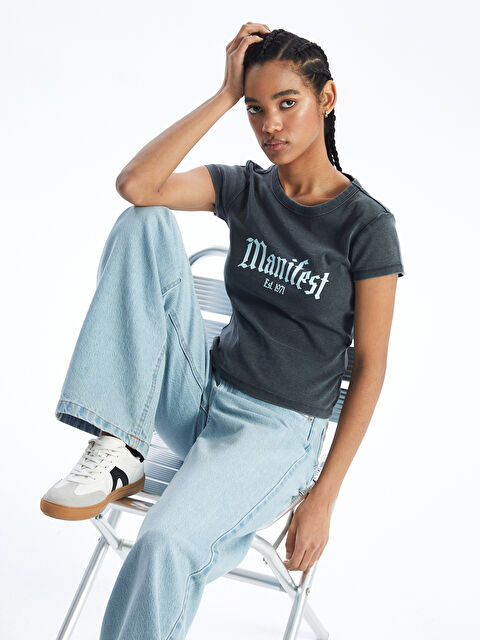 XSIDE Crew Neck Printed Short Sleeve Women's T-Shirt - S4GJ96Z8-RFL