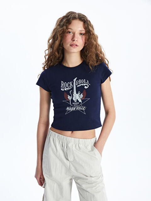 XSIDE Crew Neck Printed Short Sleeve Women's Crop Top - S4GJ98Z8-HFH