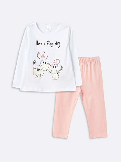 LCW ECO Crew Neck Printed Baby Girls' Pyjama Set - S4GK09Z1-CUE