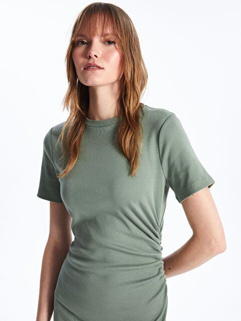 LCW Vision Рокля с кръгло деколте, изчистен модел, къс ръкав - S4GL16Z8-GZA