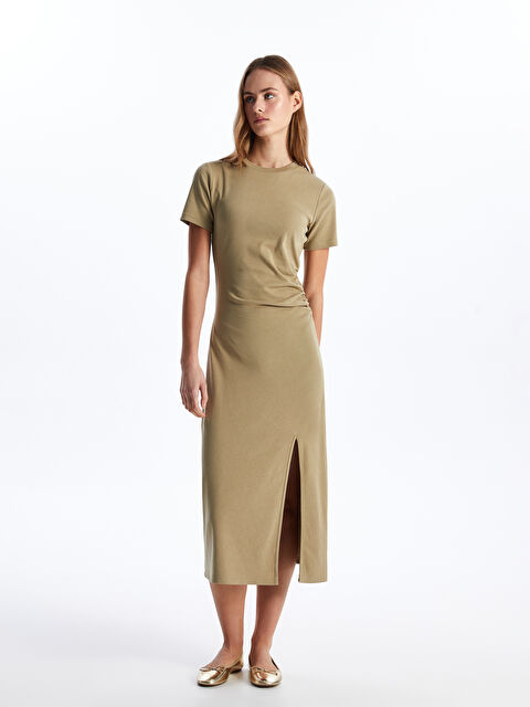 LCW Vision Рокля с кръгло деколте, изчистена, с къс ръкав за жени - S4GL16Z8-K8D