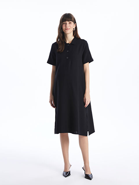 LCWAIKIKI Maternity فستان أمومة واسع الحجم بياقة رقبة سادة وكم قصير - S4GM25Z8-CVL