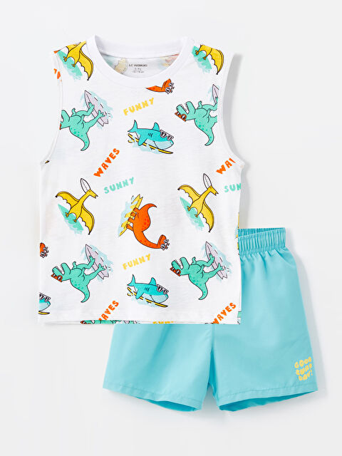 LCW Kids Bisiklet Yaka Baskılı Erkek Bebek Atlet ve Yüzme Şortu 2'li Takım - S4GM80Z1-LU7