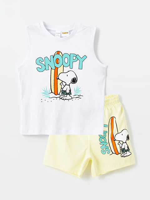 LCW Kids Bisiklet Yaka Snoopy Baskılı Erkek Bebek Atlet ve Deniz Şortu 2'li Takım - S4GM83Z1-Q6K