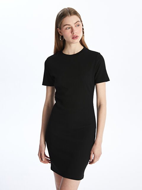 LCW Vision Bisiklet Yaka Düz Kısa Kollu Elbise - S4GO17Z8-CVL