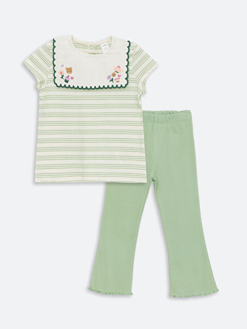 LCW Kids Bisiklet Yaka Kısa Kollu Nakışlı Kız Bebek Bluz ve Tayt 2'li Takım - S4GO26Z1-LFH