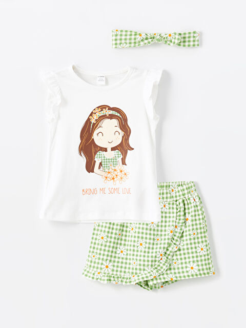 LCW Kids Crew Neck Short Sleeve Printed Baby Girls' T-Shirt and Skort 2 Pack Set - S4GO38Z1-Q6K