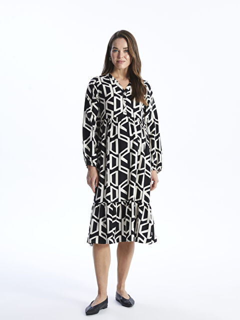 LCWAIKIKI Maternity V Yaka Desenli Uzun Kollu Hamile Elbise - S4GP71Z8-LQJ