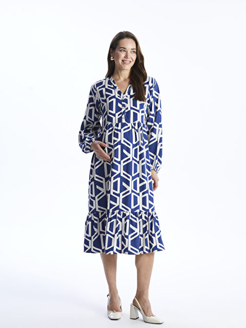 LCWAIKIKI Maternity V Yaka Desenli Uzun Kollu Hamile Elbise - S4GP71Z8-LS3