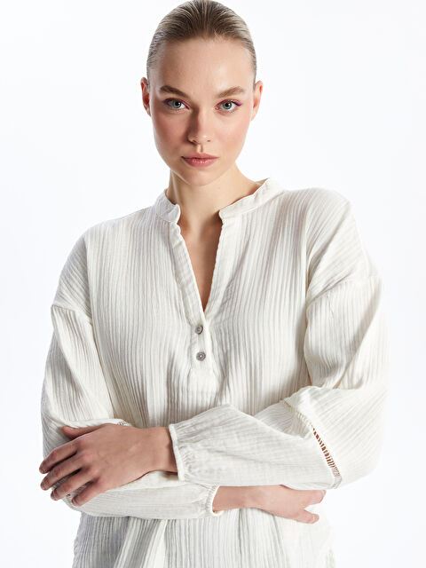 LCW Vision Notch Neck Plain Long Sleeve Oversize Women's Blouse - S4GQ39Z8-R9J