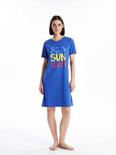 LCW DREAM Bisiklet Yaka Baskılı Kısa Kollu Kadın Gecelik - S4GT12Z8-GZ1