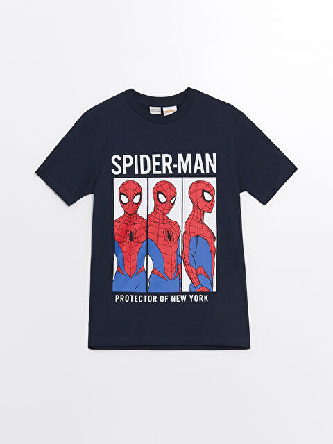 LCW Kids تيشيرت كم قصير مطبوع سبايدرمان بياقة دائرية للأولاد - S4GT49Z4-DWP