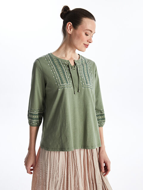 LCW Grace Bağlamalı Yaka Desenli Kadın Bluz