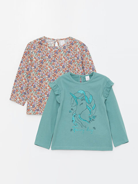 LCW Kids Bisiklet Yaka Uzun Kollu Kız Bebek Tişört 2'li - S4GT78Z1-GNE