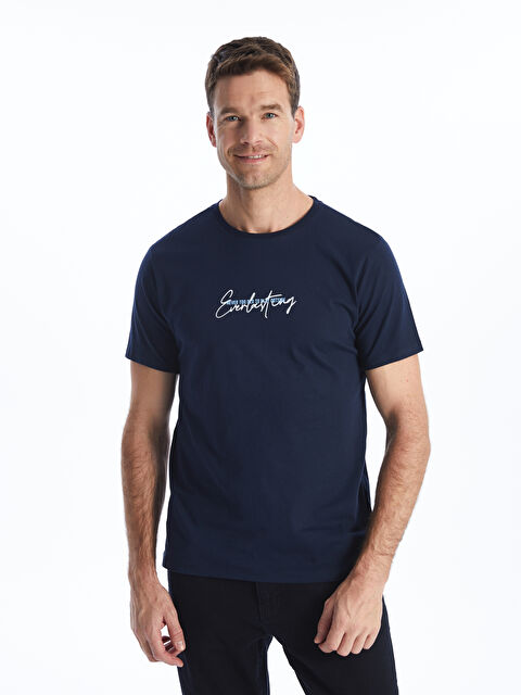 LCW ECO Crew Neck Short Sleeve Printed Combed Cotton Men's T-shirt - S4GU80Z8-J2Y