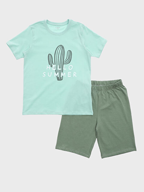 LCW Kids طقم بيجامة شورت بأكمام قصيرة مطبوع بياقة دائرية للأولاد - S4GU87Z4-FVF