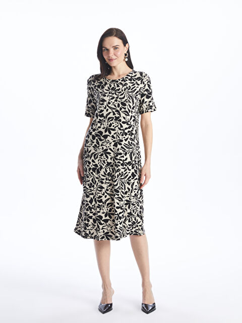 LCW Grace Bisiklet Yaka Desenli Kısa Kollu Kadın Elbise - S4GY77Z8-LRA