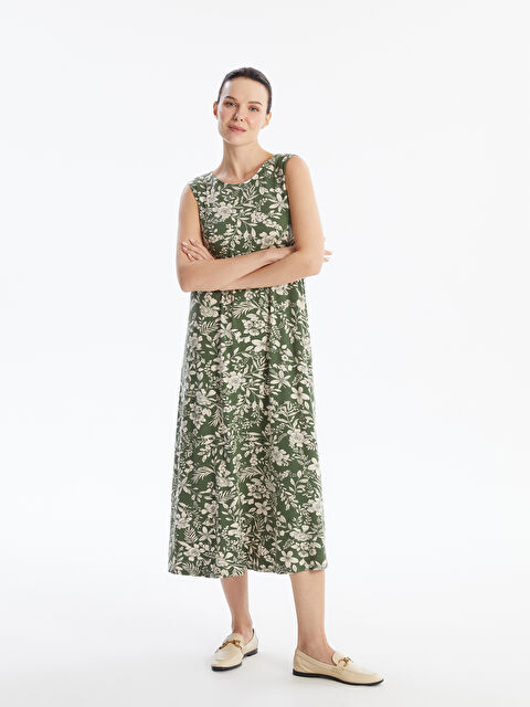 LCW Grace Crew Neck Floral A-Line Women's Dress - S4GY79Z8-LS5