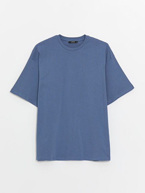 XSIDE İndigo Oversize Bisiklet Yaka Kısa Kollu Penye Erkek Tişört