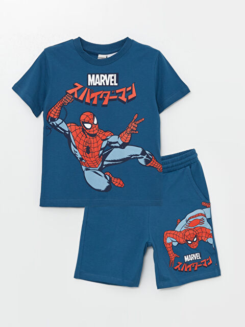 LCW Kids Crew Neck Spider-Man Printed Short Sleeve Boys' T-Shirt and Shorts - S4H123Z4-HQ6