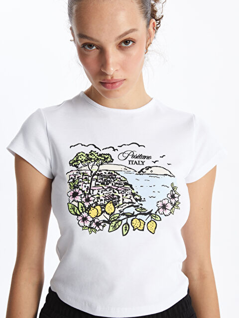 XSIDE Crew Neck Printed Short Sleeve Crop Women's T-Shirt - S4H231Z8-R9J