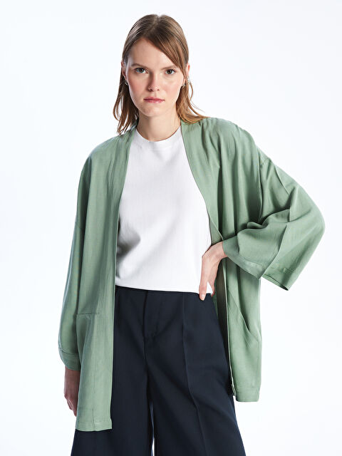 LCW Vision Şal Yala Düz Keten Karışımlı Oversize Kadın Kimono - S4H336Z8-SVF