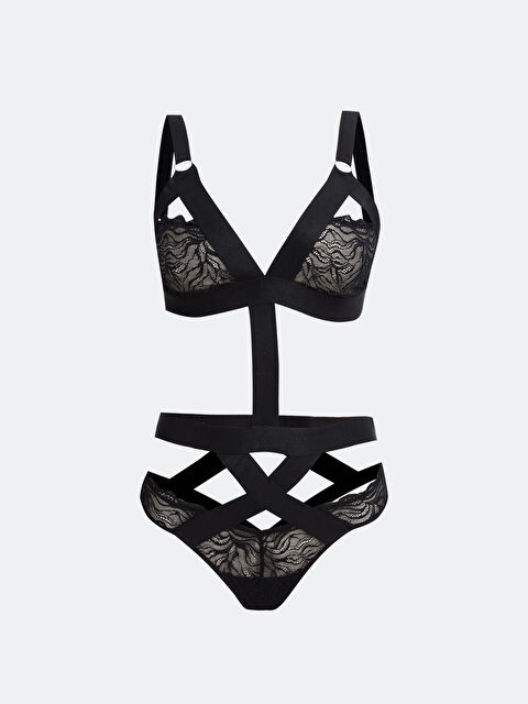 LCW DREAM V Yaka Pencere Detaylı Dantelli Bodysuit - S4H556Z8-CVL