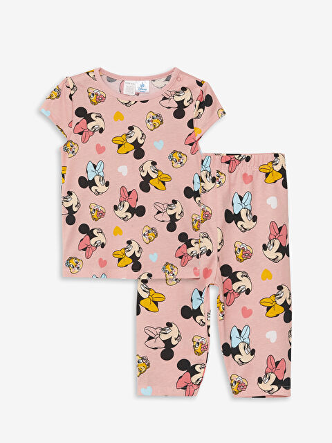 LCW baby Bisiklet Yaka Kısa Kollu Minnie Mouse Baskılı Kız Bebek Pijama Takımı - S4H591Z1-LT3