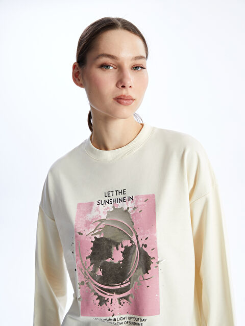 LCW Modest Crew Neck Printed Long Sleeve Women's Sweatshirt Tunic - S4H666Z8-FRC