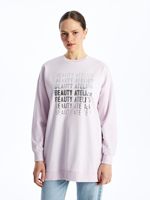 LCW Modest Crew Neck Printed Long Sleeve Women's Sweatshirt Tunic - S4H666Z8-FZ6