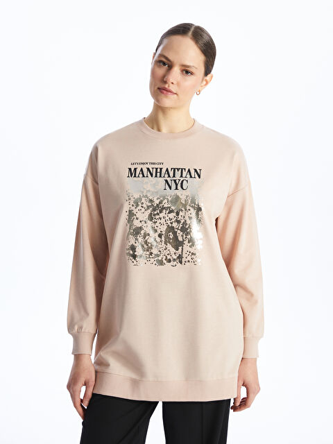 LCW Modest Crew Neck Printed Long Sleeve Women's Sweatshirt Tunic - S4H666Z8-G4S