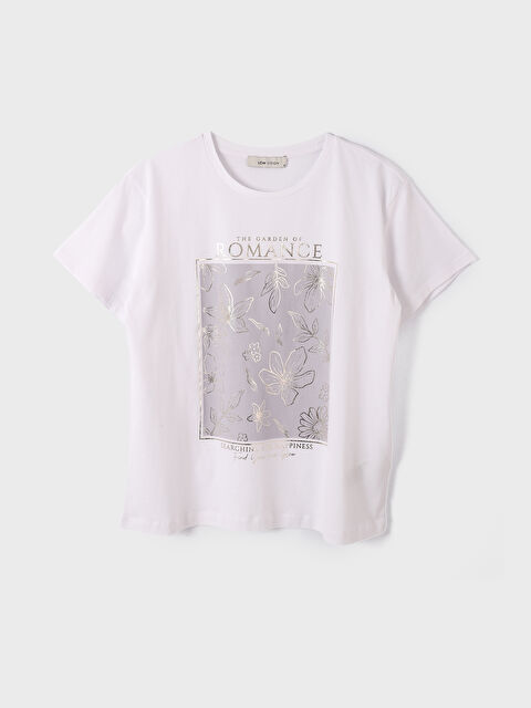 LCW Vision تيشيرت مطبوع بياقة دائرية وكم قصير للسيدات - S4H682Z8-Q6K