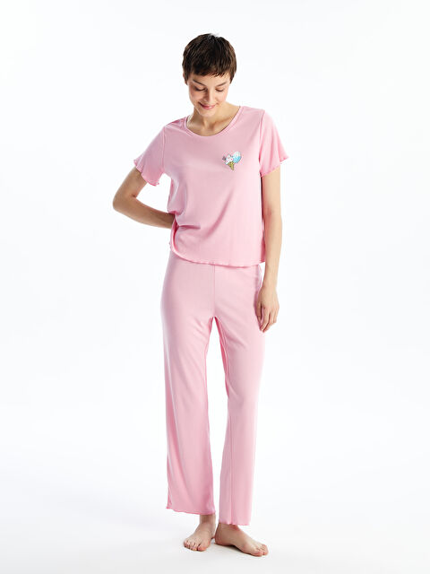 LCW Young Crew Neck Printed Short Sleeve Women's Pyjama Set - S4H802Z8-GA5