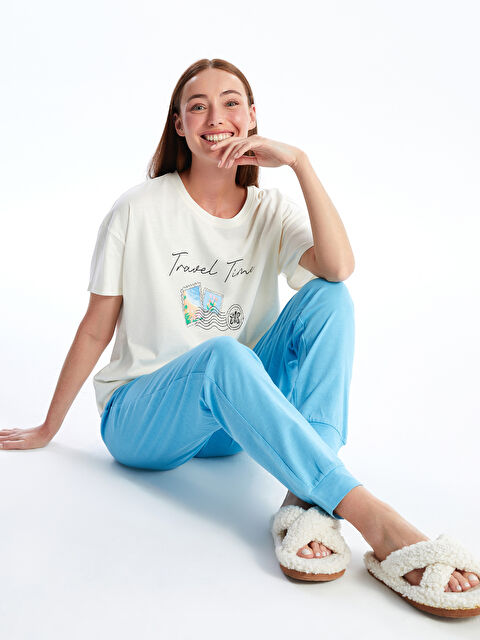 LCW DREAM Crew Neck Printed Short Sleeve Women's Pyjama Set - S4H870Z8-FN7