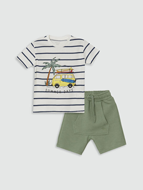 LCW Kids Crew Neck Striped Baby Boys' T-Shirt and Shorts 2 Pack Set - S4HD32Z1-LRA