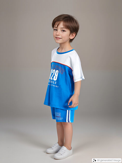 LCW Kids Круглий виріз горловини, короткий рукав, візерункова футболка та шорти для хлопчиків, набір з 2 упаковок - S4HD38Z1-H9U